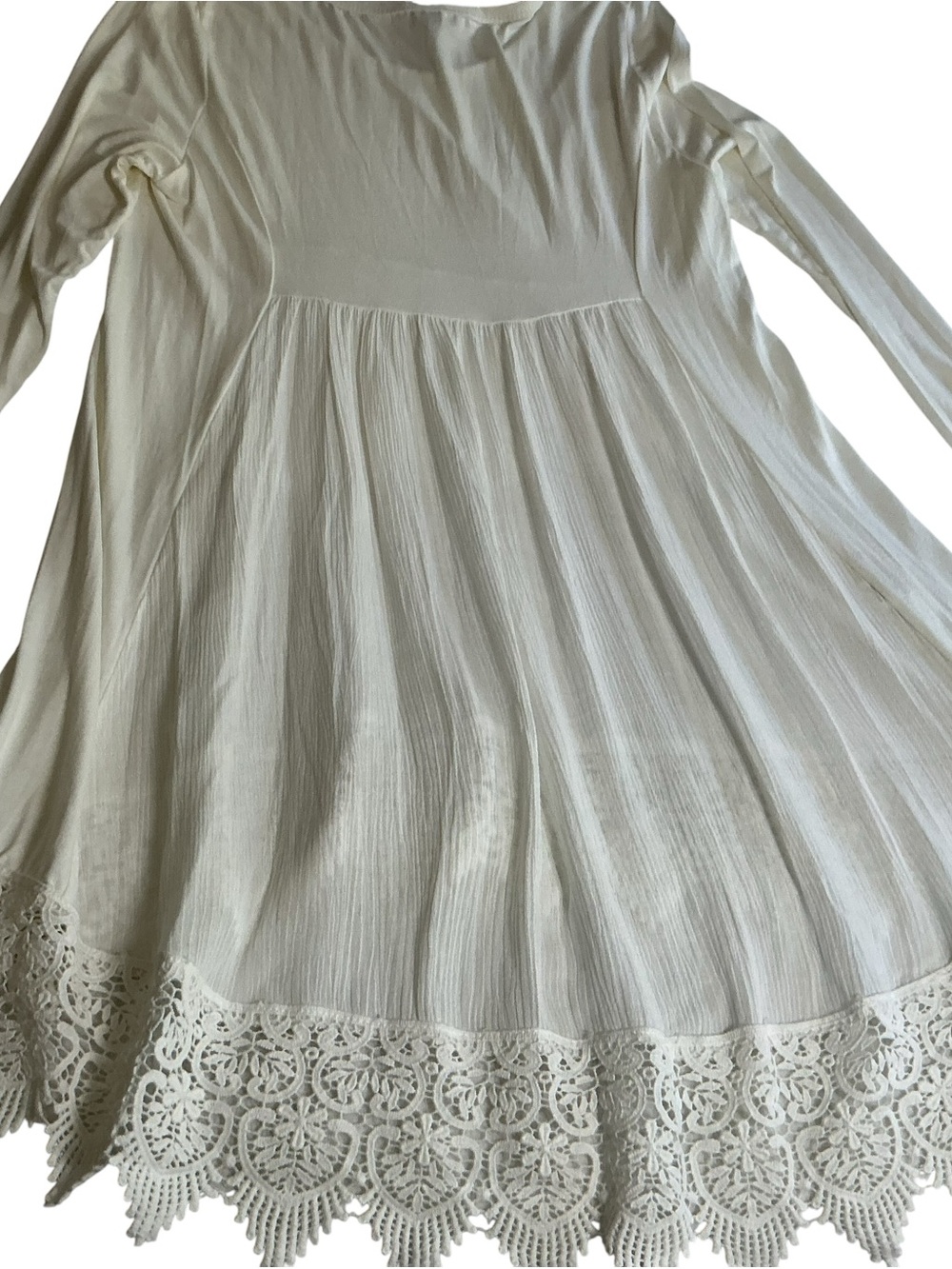 Monoreno Ivory White Crochet Lace Trim Tunic Dress Women's Small Long Sleeve - Picture 10 of 10
